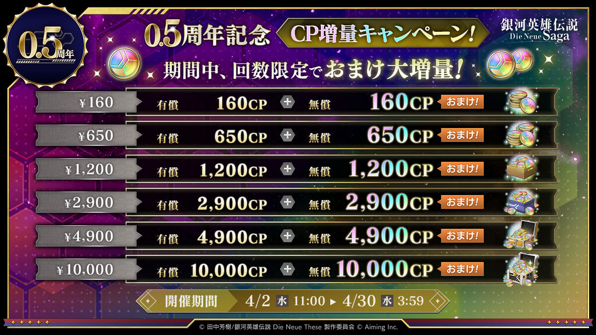0.5周年記念 CP増量キャンペーン